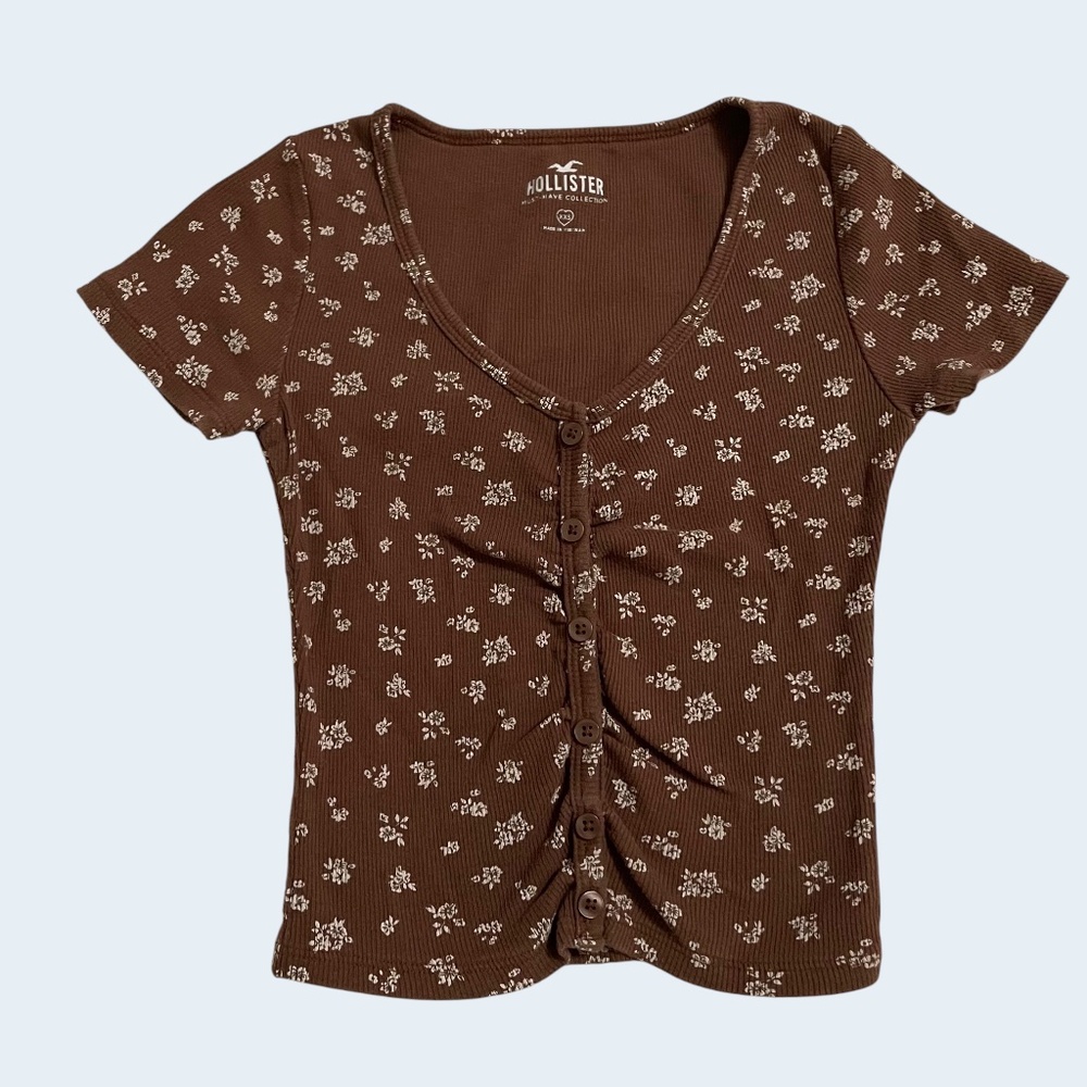 Hollister Brown Floral Button Top